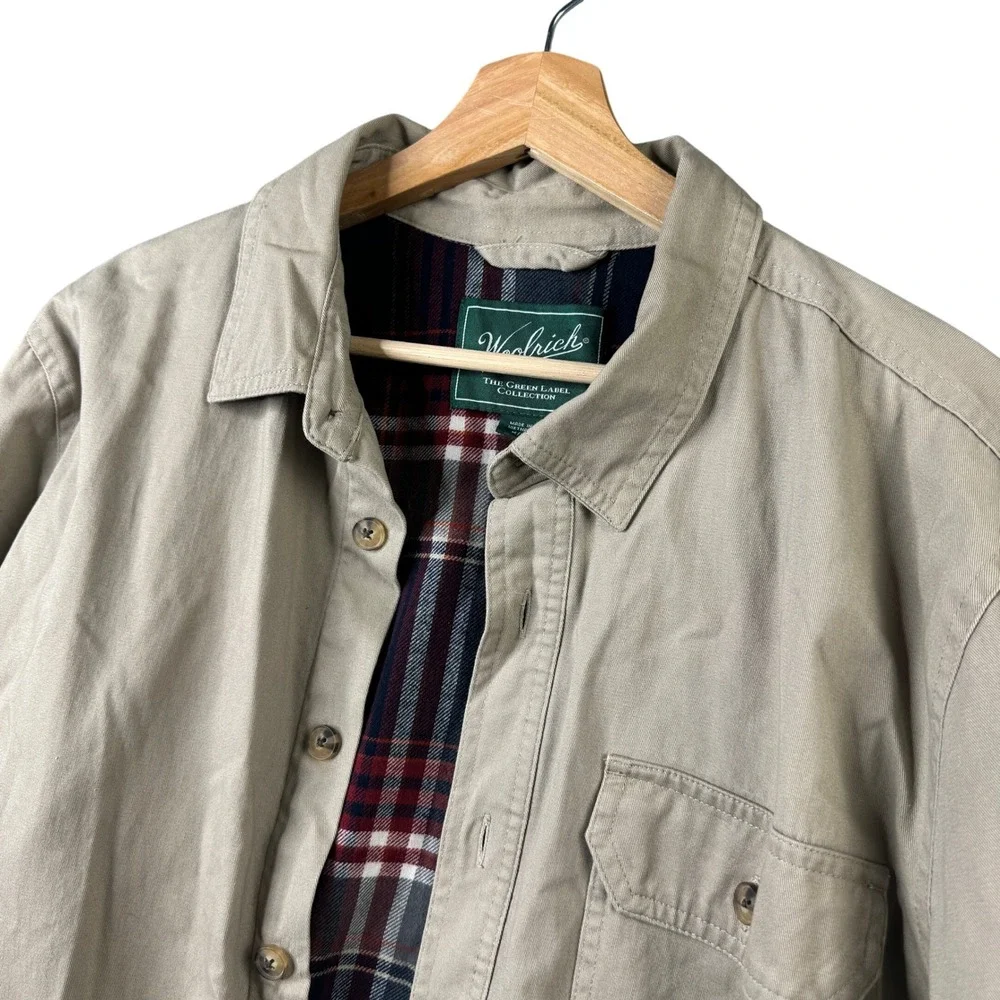 Woolrich Green Label Mens Medium Tan Flannel Lined Cotton Shirt Jacket Shacket